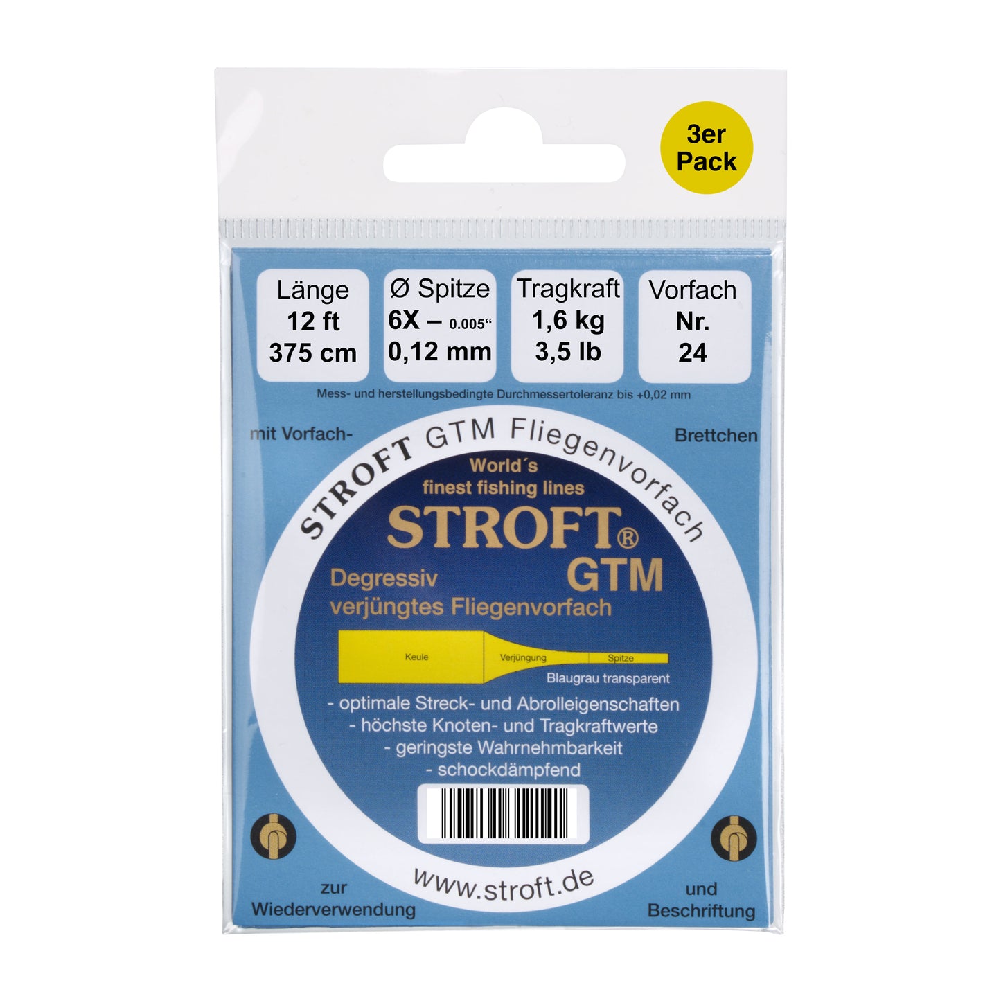 STROFT GTM Fliegenvorfach 375cm 12ft 3er-pack