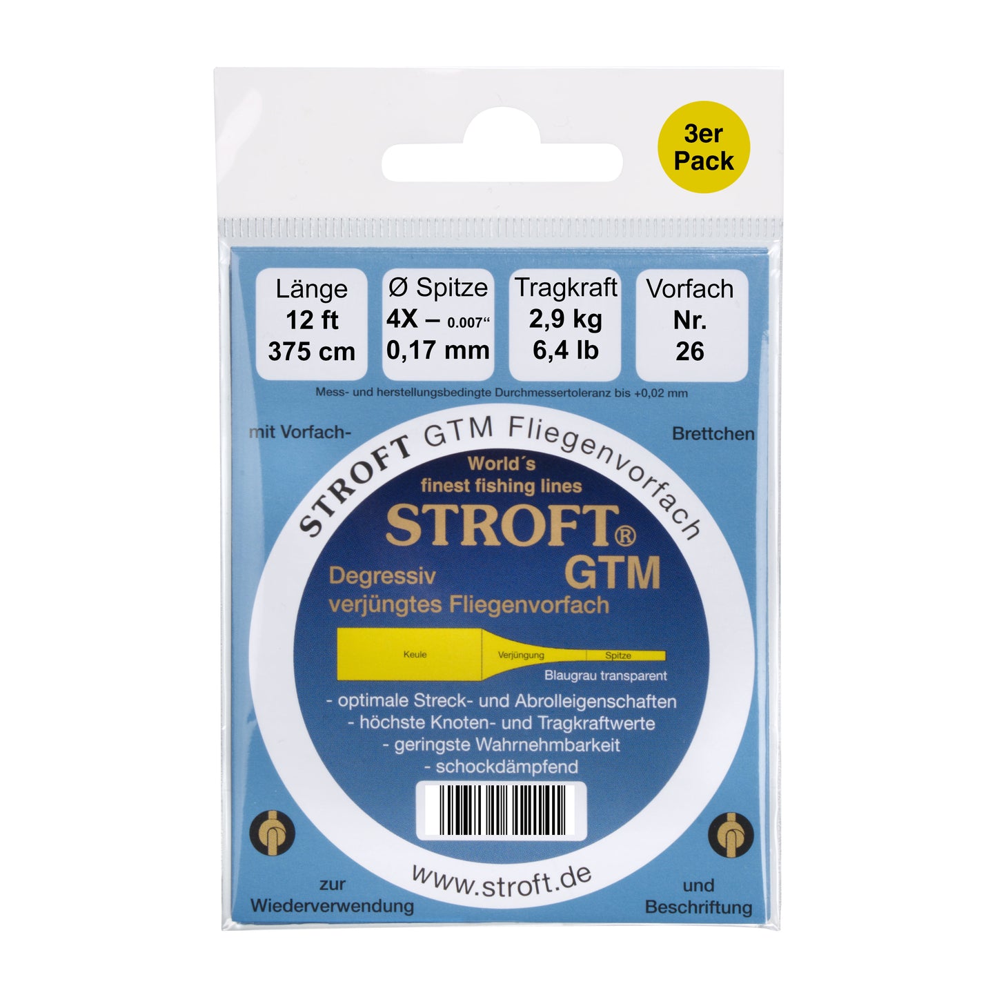 STROFT GTM Fliegenvorfach 375cm 12ft 3er-pack