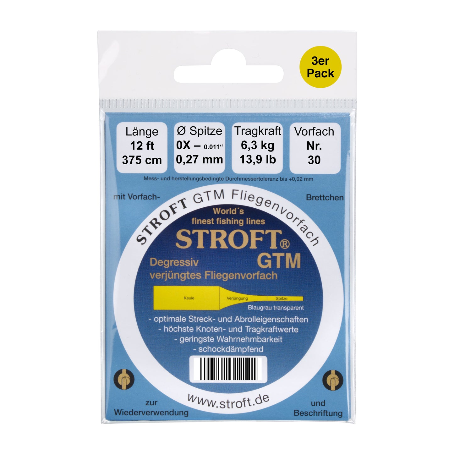STROFT GTM Fliegenvorfach 375cm 12ft 3er-pack